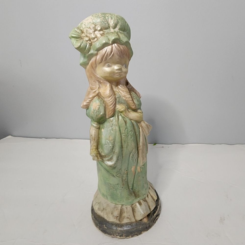 Vintage 1970 Mod Big Blue Eyed Girl Figurines 9 1/2 Hand Painted see photo cond